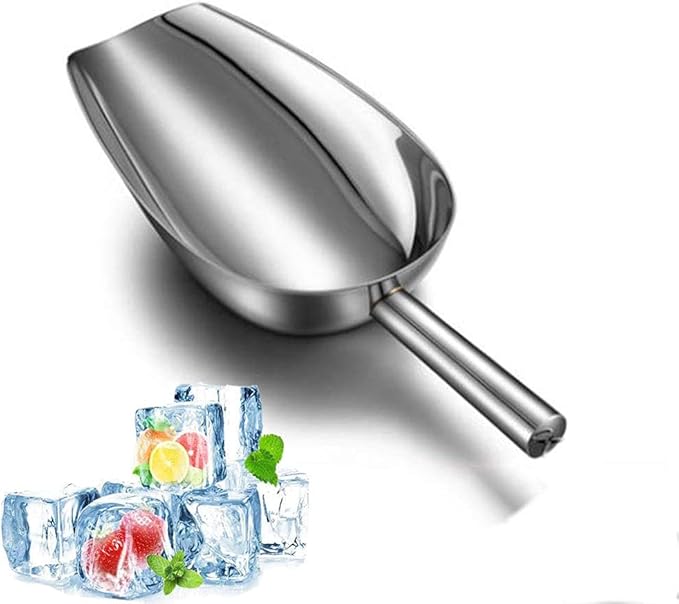 NINGVIHE Ice Scoop for Freezer,Metal Ice Scoop,Stainless Steel Food Scoop Kitchen Restaurant Bar Party Wedding Ice Machine Heavy Duty, Scoops for Pet Food,Cookie Flour,Silver(B)