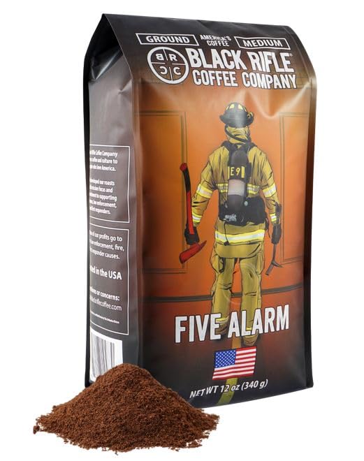 Black Rifle Coffee Company Five Alarm, 12oz Bag, Ground Coffee Medium Roast - Roasted Blend Made from Arabica Beans - Colombian & Brazilian Beans - Veteran Founded & American Made