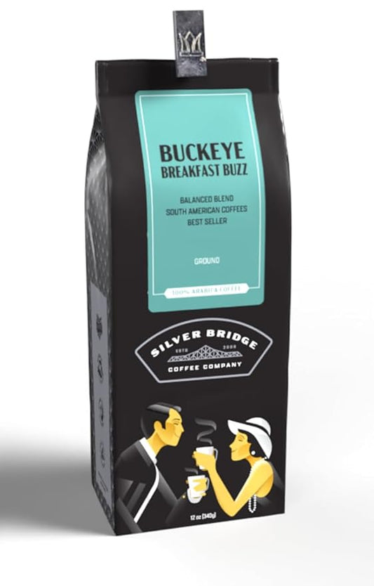 Silver Bridge Coffee Company Regular Coffee Buckeye Breakfast Buzz | 12oz Specialty Coffee | Medium Roasted Smooth Breakfast Blend | A Wake Up Cup