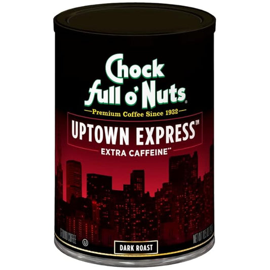 Chock Full o' Nuts Uptown Express Ground Coffee – Premium Beans in Recyclable Steel Can – Rich Flavor & Aroma, Dark Roast – Perfect for Drip, Pour-Over, Percolator – 10.5 Oz Can