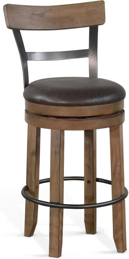 Pemberly Row Set of 3 Natural Brown Wood Bar Unit & 2 Swivel Barstool with Back