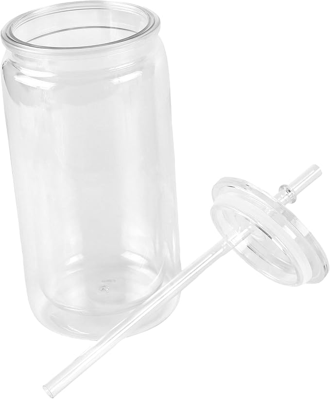SEUNMUK 10 Pack 16 oz Snow Globe Cups, Pre Drilled Double Wall Cup with Rubber Stopper Plastic Lid and Straws, Clear Snowglobe Cups for Snow Globe Glitter DIY