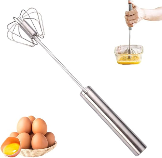 Stainless Steel Egg Whisk, 2025 New Semi-Automatic Whisk Hand Push Rotary Whisk Blender for Baking Cooking, Kitchen Hand Mixer Stirrer Tool for Beating Eggs, Butter, Milk (Sliver, 10in)