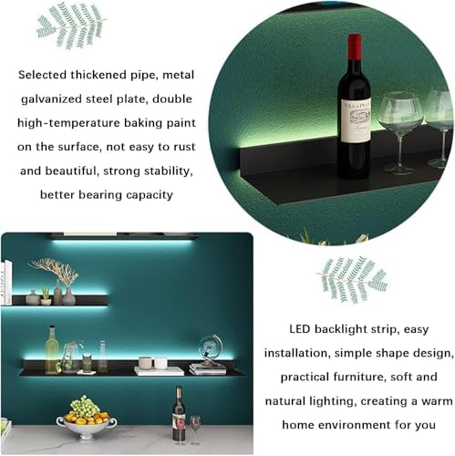 LED Floating Wall Shelves, Metal Display Shelves for Home & Office, Wall Mounted Storage Shelf, Steel Plate Design, Modern Decor for Commercial Spaces (100x20x6CM)