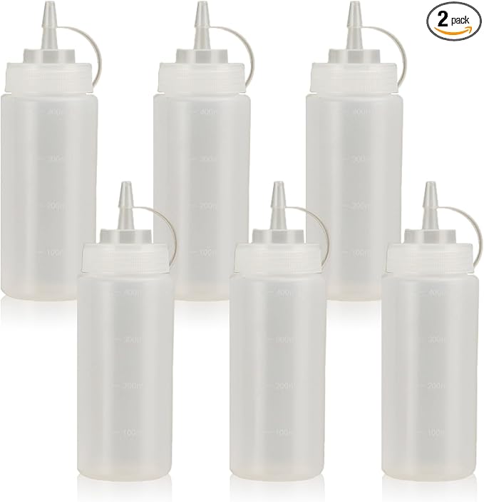 Squeeze Bottles for Sauces,Leak-Proof Condiment Dispenser, BPA-Free Kitchen Restaurant Squeeze Bottle Set with Wide Mouth for Ketchup, Mustard,Syrup,Dressings (White, 6Pack-16oz(400ml))