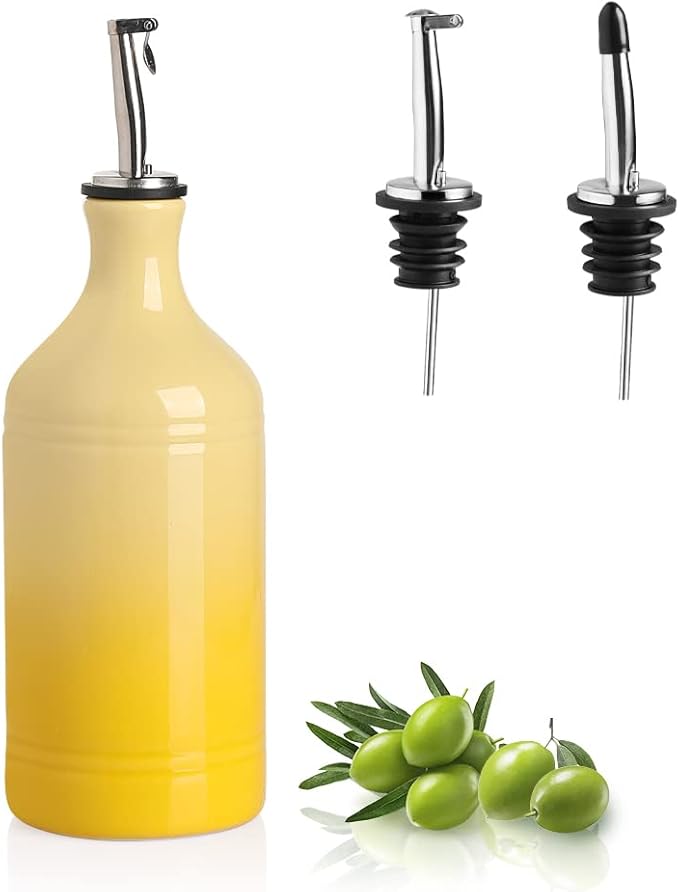 Sweejar Ceramic Olive Oil Dispenser Bottle, Opaque Oil Cruet Protects to Reduce Oxidation, Suitable for Storage Vinegar, Coffee Syrups & Other Liquids, Pack of 1, 15.5 Fl Oz(Gradient Yellow)