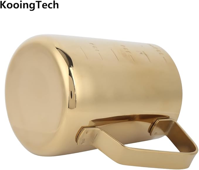 Milk Frothing Cup Stainless Steel, 350ML Milk Frothing Cup Small, Milk Frothing Pitcher Gold with Scale, Home Office Coffee Frother Cups for Gold Coffee Bar Accessories (350ML (with scale))