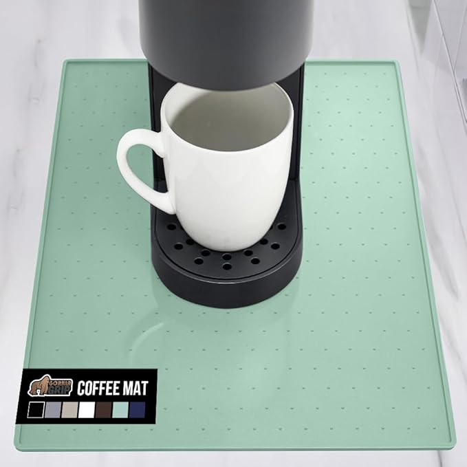 GORILLA GRIP Silicone Coffee Mat, Espresso Machine Bar Accessories, Keep Kitchen Counters Clean, Stays in Place, Waterproof and Heat Resistant Dish Drying Mats, Home Decor Essentials, 10x14, Mint