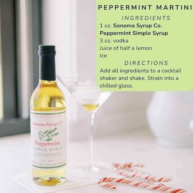 Sonoma Syrup Co. Peppermint Infused Simple Syrup 12.7 fl oz | for Coffee, Cocktails, and Cooking | Hand Crafted in the USA