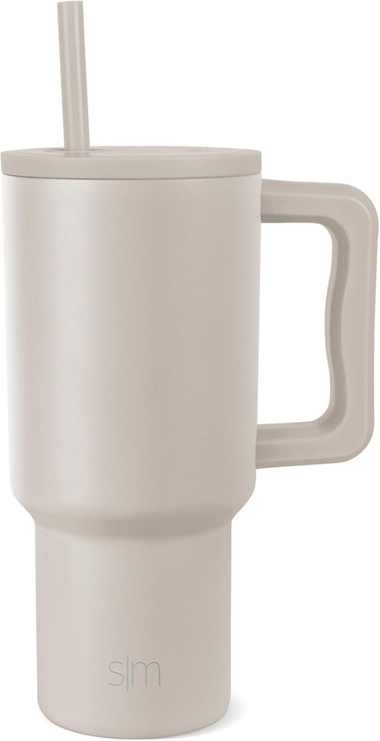Simple Modern 30 oz Trek Tumbler with Handle and Straw Lid | Cup Holder Friendly Insulated Stainless Steel Travel Mug | Almond Birch
