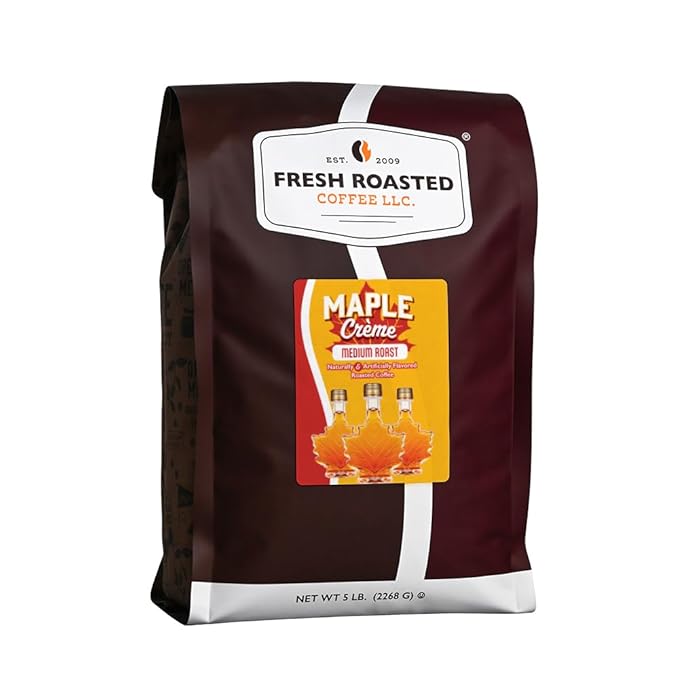 Fresh Roasted Coffee, Maple Crème Flavored Coffee, 5 lb (80 oz), Medium Roast, Kosher, Ground