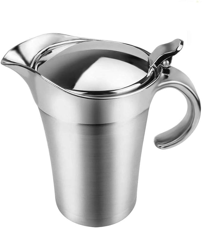 ShineMe Stainless Steel Gravy Boat Sauce Jug with Lid, 16oz Double Wall Insulated for Keeping Sauce Hot, Storage for Gravy or Cream, Apply for Home & Kitchen
