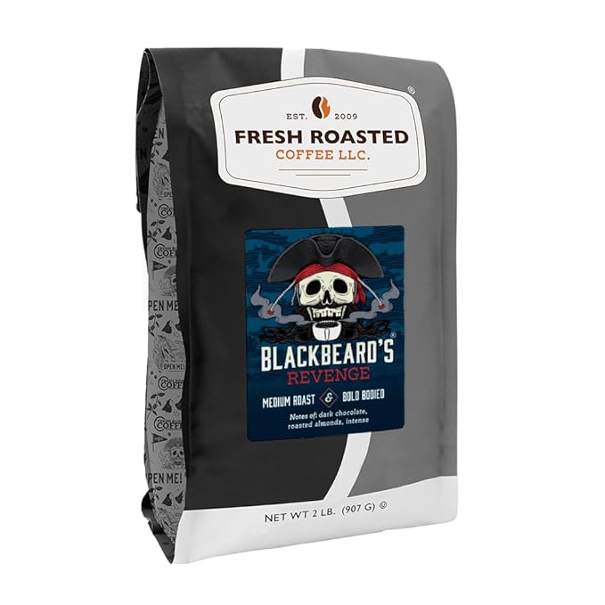 Fresh Roasted Coffee, Blackbeard's Revenge, 2 lb (32 oz), Medium Roast, Kosher, Whole Bean