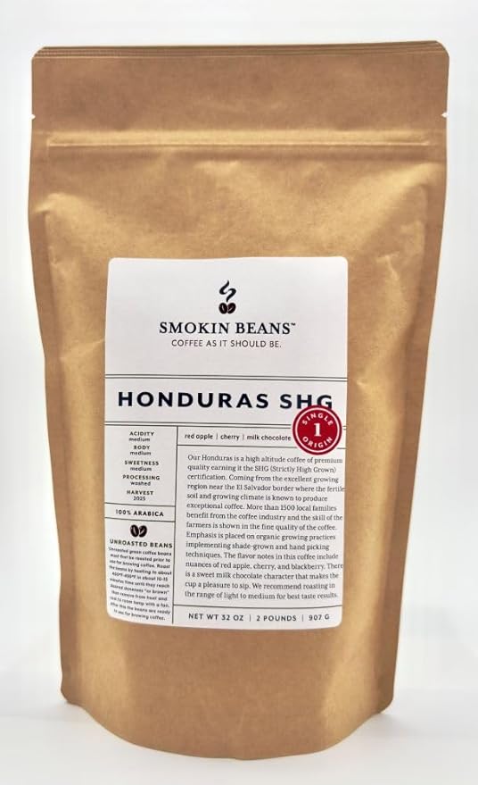 2-Pound Honduras, Unroasted Green Arabica Coffee Beans, Fresh Current Crop Specialty Grade, Roast the Beans Yourself at Home on Your Roasting Equipment Prior to Using for Brewing Coffee