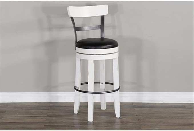 Pemberly Row Set of 3 White/Brown Wood Bar Unit and 2 Swivel Barstool with Back