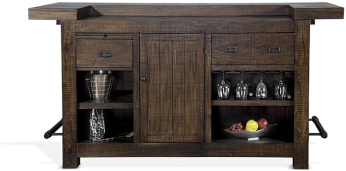 Home Bar and Swivel Bar Stool in Tobacco Leaf 3 Piece Set
