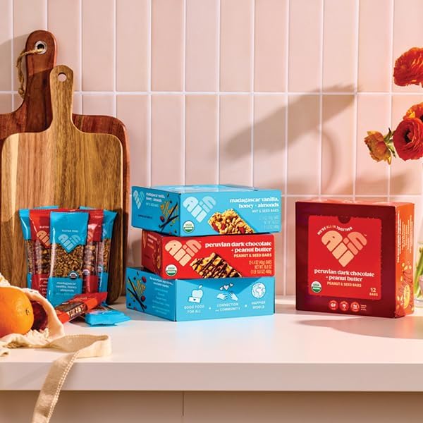 All In Snack Bars Peruvian Dark Chocolate & Peanut Butter - Healthy Snack for Adults and Kids - Gluten Free - Organic - Non-GMO (6 Pack)