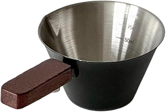 Zonfer Stainless Steel Espresso Shot Cup with Wooden Handle for Coffee Measuring and Brewing, Multi-Purpose Espresso & Milk Ounce Cup with Measurement Marks