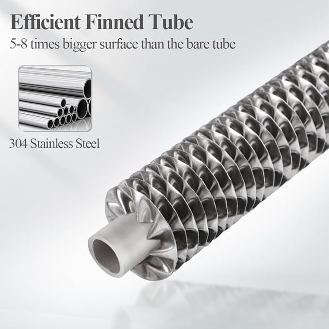 AB 38'' Side Arm Heat Exchanger Single Wall Fin Heat Exchanger Fin-Enhanced 304 Stainless Steel 3/4"FNPT Water Heater and 3/4" FNPT Cold Water 22,500 Btu/hr