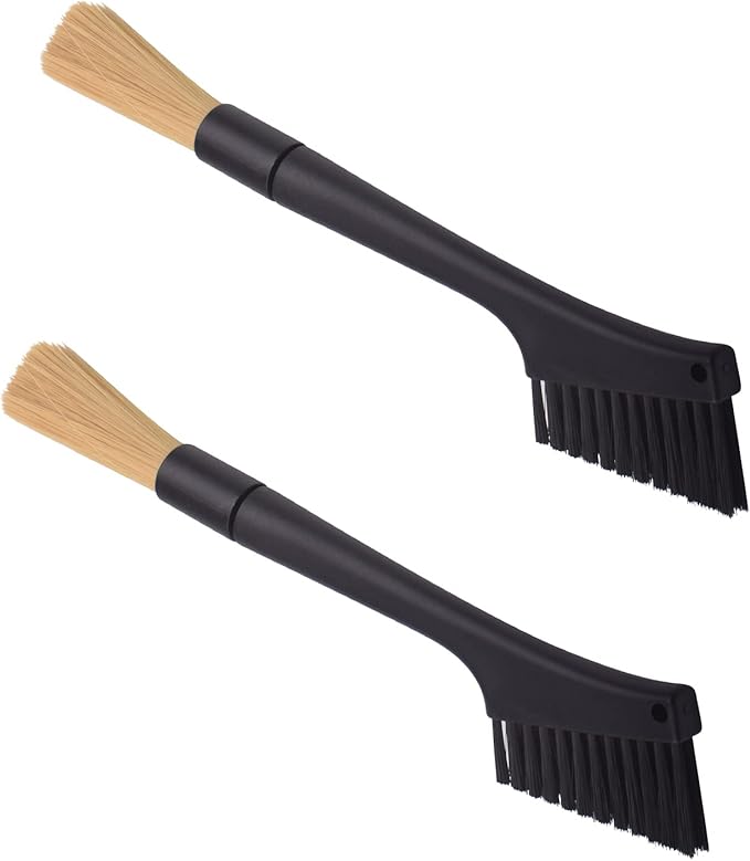 Tsinghwang 2 Pack Coffee Machine Cleaning Brush, Dual Purpose Dusting Espresso Grinder Brush, Black, Polypropylene, PET Bristles