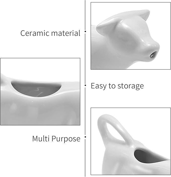 2PCS Ceramic Creamer Cow Shape Creamer and Sauce Jug, 100ML Mini Milk Pitcher for Coffee, Tea, Kitchen