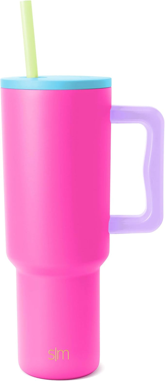 Simple Modern 40 oz Trek Tumbler with Handle and Straw Lid | Cup Holder Friendly Insulated Stainless Steel Travel Mug | 80s Mix
