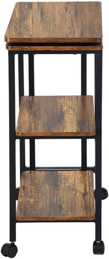 Pemberly Row Adjustable and Foldable Rustic Kitchen Cart with Storage Walnut