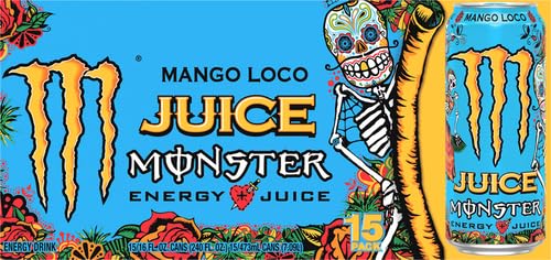 Monster Energy Juice Monster Mango Loco, Energy Drink, 16 Ounce | Energy + Juice, Pack of 15