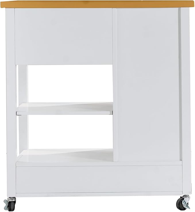 Kitchen Island Cart with Storage - Portable Bar Rolling Storage Cabinet on Wheels, Cart Side Table with Walnut Wood Top, Drawers, Sideboard Buffet with Towel Bar, Dinning Room, White