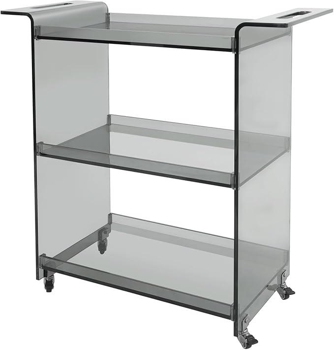 Rolling Serving Cart 3-Tier Small Bar Cart with Lockable Casters Storage Rolling Trolley 66lbs Capacity Mobile Kitchen Trolley for Home, Kitchen, Cafe (28 * 11.8 * 28.7in, Smoke Gray)