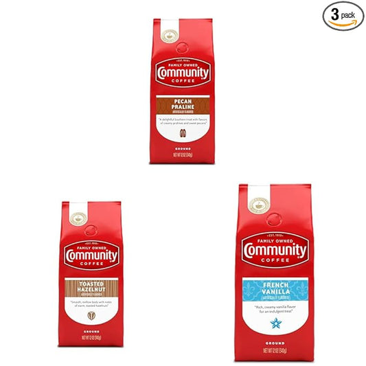 Community Coffee Flavored Ground Coffee Variety Pack, 12 Ounce (Pack of 3)