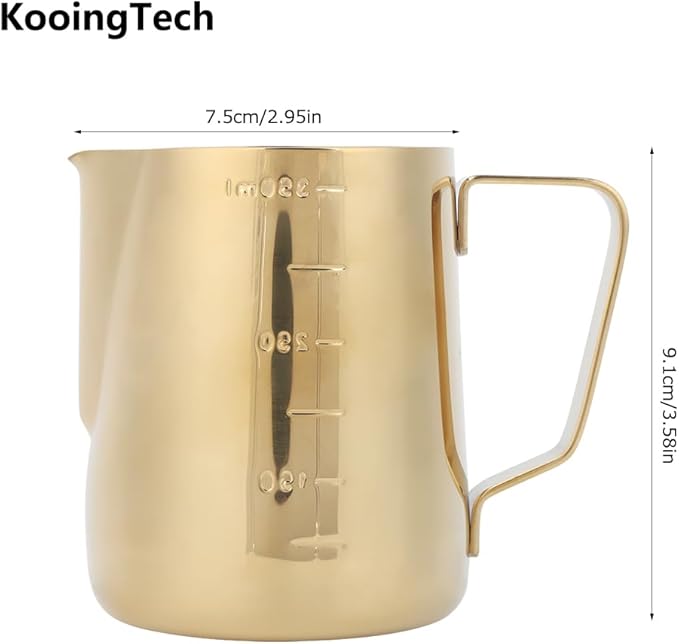 Milk Frothing Cup Stainless Steel, 350ML Milk Frothing Cup Small, Milk Frothing Pitcher Gold with Scale, Home Office Coffee Frother Cups for Gold Coffee Bar Accessories (350ML (with scale))