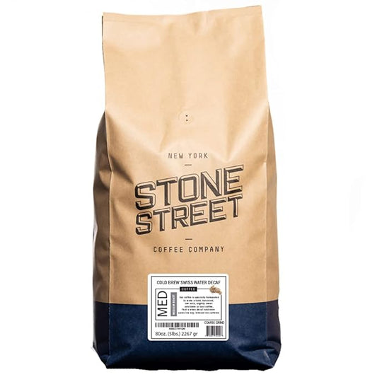 Stone Street Cold Brew Decaf Coffee, Swiss Water Process, Low Acid, 100% Arabica, Gourmet Coffee, Coarse Ground, Medium Roast, 5 LB