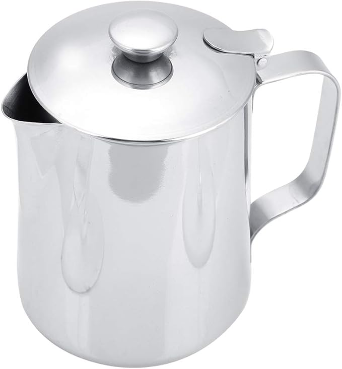 Coffee Frothing Pitcher With Lid, Stainless Steel Milk Frother Cup, Mutifunctional Milk Jug Cup, Coffee Steaming Pitcher With Handle , For Latte Art And Frothing Milk(350Ml)
