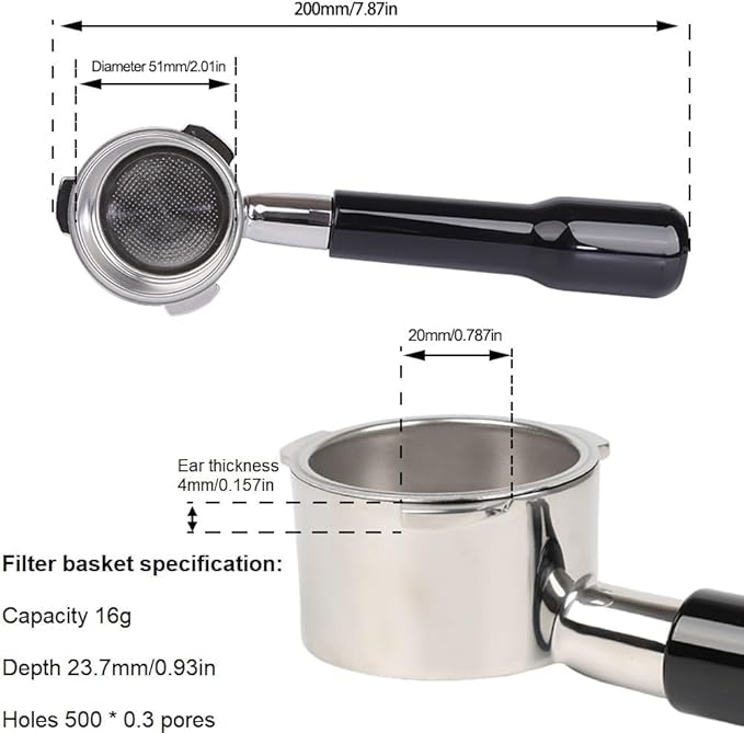 51mm Bottomless Portafilter Compatible with CASABREWS CM5418, 3700Essential, Mr. Coffee Espresso and Cappuccino Machine, Wirsh, Gevi Espresso | 51mm portafilter 3 ears with Prongs Thickness 4mm