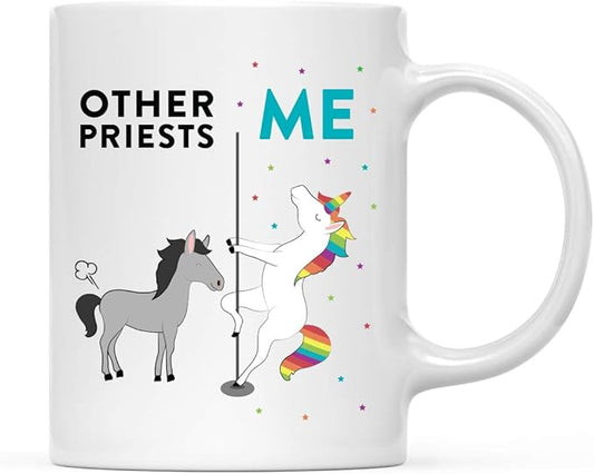Andaz Press Funny Quirky 11oz. Ceramic Coffee Tea Mug, Other Priests Me, Horse Unicorn, 1-Pack, Birthday Ideas for Coworker Him Her, Gift Box Included