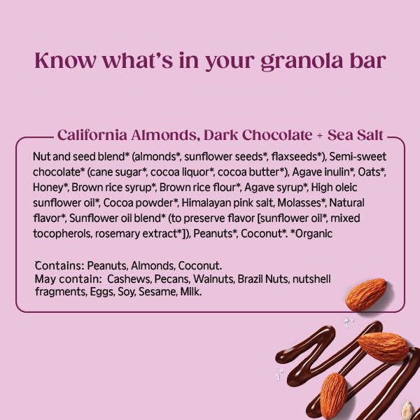 All In Snack Bars California Almond, Dark Chocolate + Sea Salt - Healthy Snack for Adults and Kids - Gluten Free - Organic - Non-GMO (12 Pack)