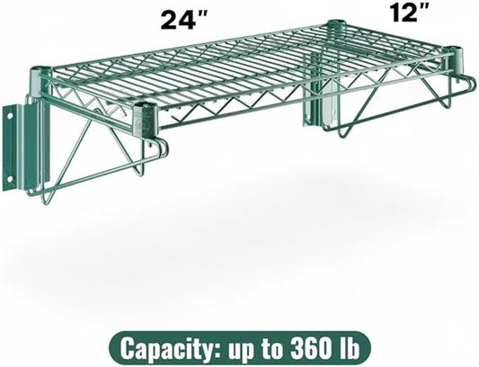 12" x 24" Green Wall-Mounted Wire Shelf with Epoxy Coating, Heavy-Duty Steel Storage Rack, NSF Certified, Easy Installation, Open Wire Design for Kitchen, Garage, or Utility Storage