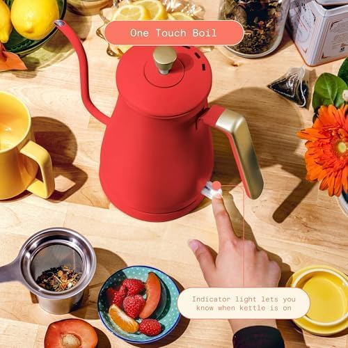 1-Liter Electric Gooseneck Kettle, 1200W Fast Heating Pour Over Coffee and Tea Kettle with Precise Spout, Tomato Red