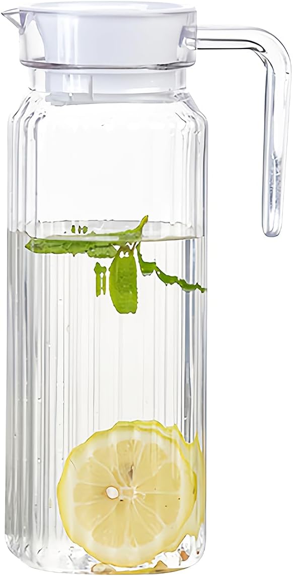DOERDO Plastic Pitcher with Lid, Broken Resistant Beverage Jugs, Cold Hot Water Pitcher for Homemade Juice Iced Tea Milk Beverage, 3.3x9.3Inch, 1100ML