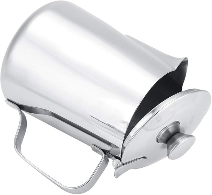 Coffee Frothing Pitcher With Lid, Stainless Steel Milk Frother Cup, Mutifunctional Milk Jug Cup, Coffee Steaming Pitcher With Handle , For Latte Art And Frothing Milk(350Ml)