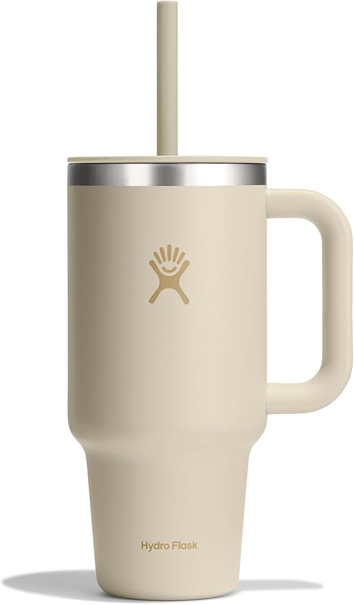 Hydro Flask Travel Tumbler with Handle, Lid and Straw - Insulated Stainless Steel in 32 Oz Coconut Cream