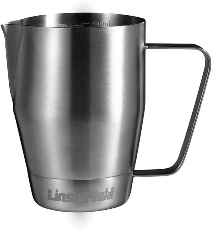 Milk Frothering Pitcher - LinsnField Pro-Grade Premium 304 S/S 30oz Stainless Steel Espresso Steaming Pitcher