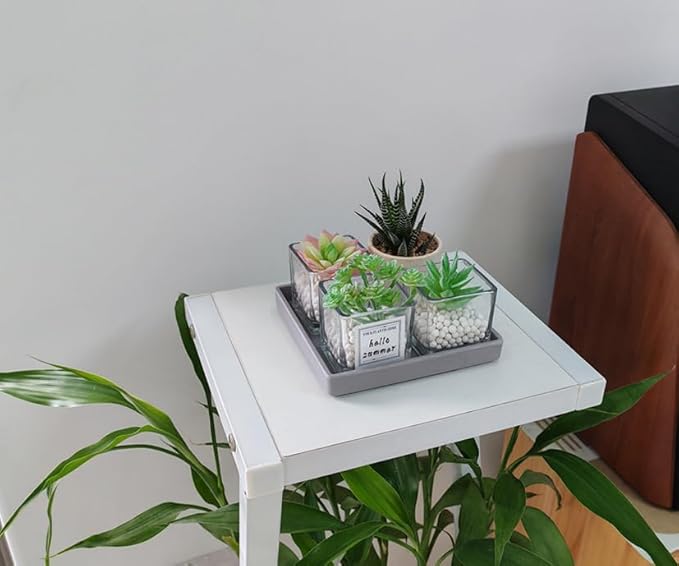 Small Square Tray (5.9 inch) 3 Pack, Durable Gray Tray for Desserts & Organization, Lightweight for Coffee, Drinks, Party, Seasoning, Perfume and Display.