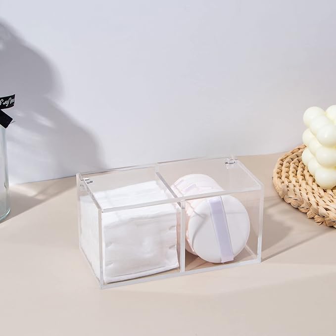 Yeeco Clear Acrylic Capsule Holder with Lid 2 Section Plastic Drawer Box Organizer 5.1”×2.6”×2.6”2 Compartments Desk Cube Containers for Jewelry，Candy，Coffee，Make Up Accessories