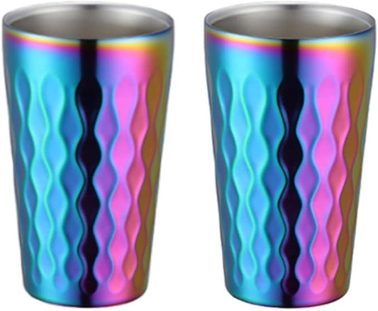 10oz Stainless Steel Cup Set, 2Pcs Double Wall Metal Cup，Vacuum Stackable Insulated Portable Drinking Tumblers Unbreakable Glasses，for Home Outdoor Restaurant(Rainbow Color)