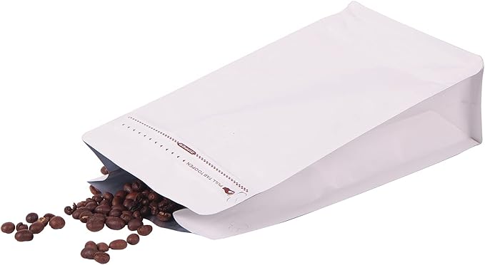 REMTAP Coffee Bags with Valve(100pcs,16oz) White High Barrier Aluminumed Foil Flat Bottom Standing Coffee Beans Storage Bags,Reusable Heat Sealable Side Zipper Pouches for Home or Store