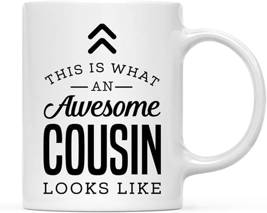 Andaz Press 11oz. Ceramic Coffee Tea Mug Thank You Gift, This is What an Awesome Cousin Looks Like, 1-Pack, Birthday Christmas Gift Ideas Coworker Him Her, Includes Gift Box
