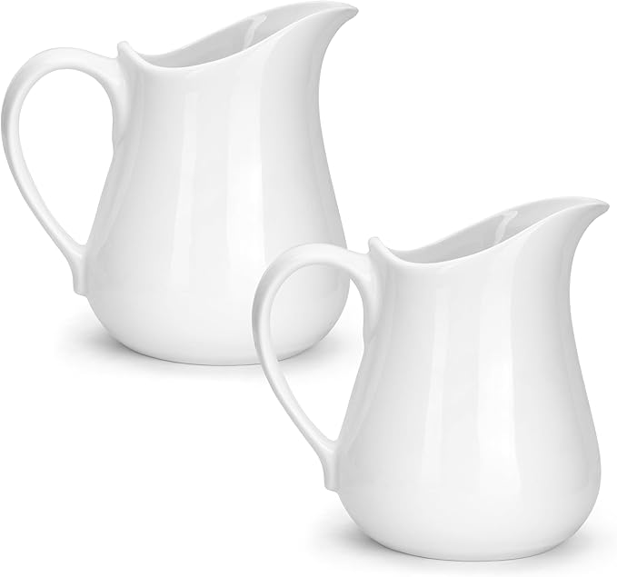 2 Pack Cream Pitcher 17 OZ Ceramic Cream Pitcher with Handle, White Sauce Pitcher Porcelain Milk Pourer for Sauces, Jam, Coffee