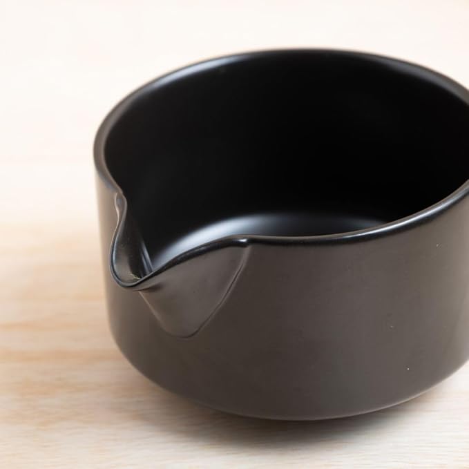 Naoki Matcha Traditional Ceramic Chawan Matcha Tea Bowl with Pour Spout Set - Hand Made Ceramic with Black Matte Glaze - For Perfectly Whisked Matcha Green Tea (18 Ounce)